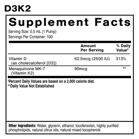 Water Fusions vitamin D3 K2 bone and immune liquid