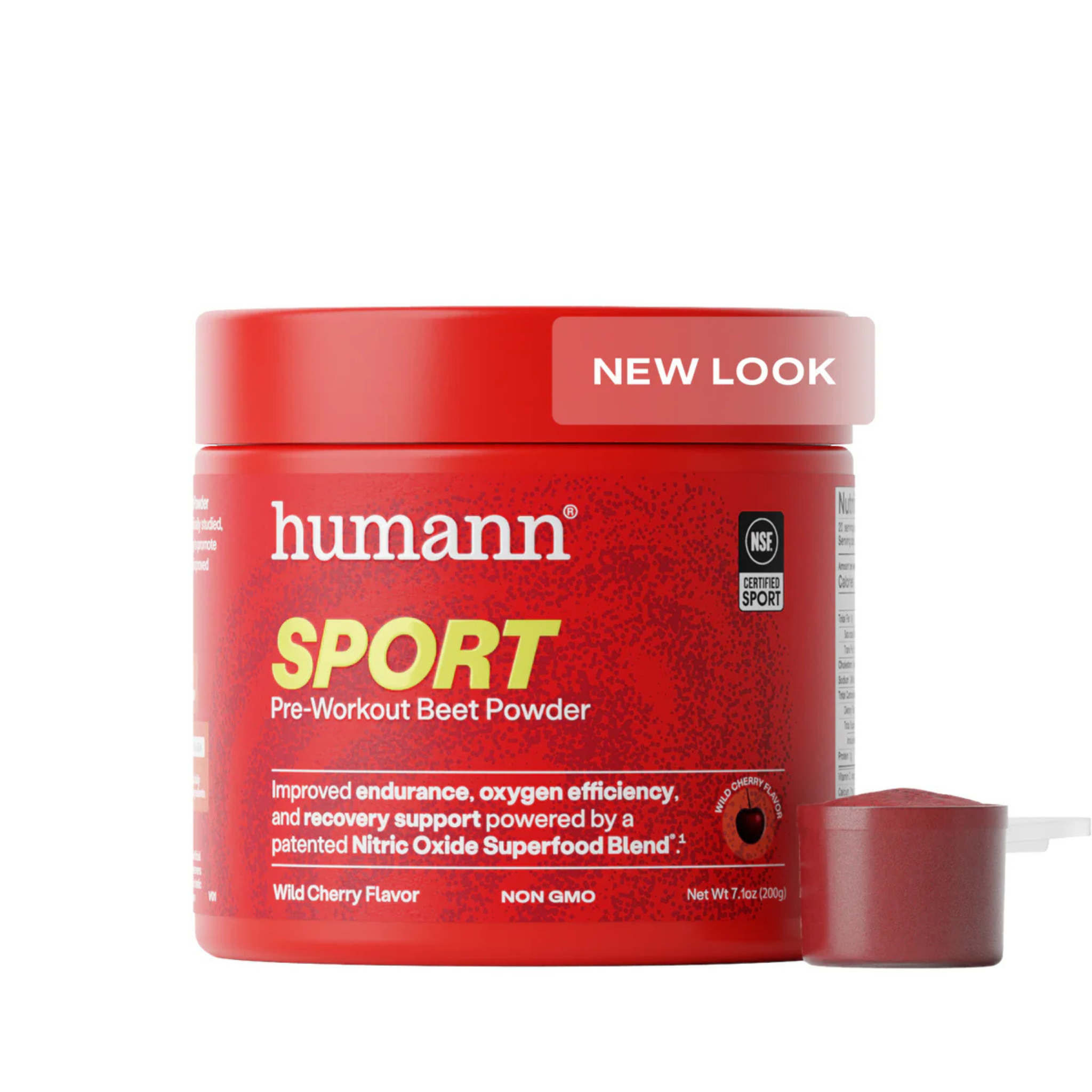 Red container of humann Sport Pre-Workout Beet Powder on a white background
